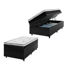Imagem de Cama Box Baú Solteiro 88 Sintético Preto Com Colchão Espuma D33 One Fa