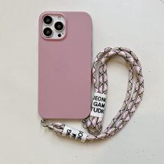 Imagem de Colar Crossbody Cordão Cadeia de Mármore Capa de Silicone para Iphone 13 12 Mini 11 Pro XS Max XR X 8 7 6S 6 Plus SE 2020 Capa, Rosa Com Cordão, para iPhone 6 6s Plus