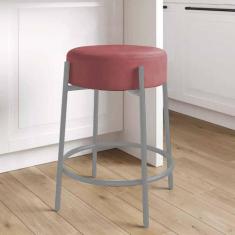 Imagem de Banqueta Alta Sintra 65cm Redonda Ferro Prata Suede Rose - Ahazzo Móveis