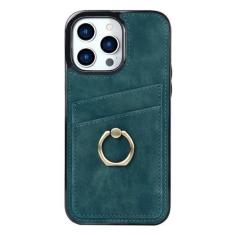 Imagem de Capa de couro com anel de dedo para iPhone 15 Pro Max 14 13 12 11 Pro Max 15 Plus 13 Pro Carteira com slots para cartões Capa traseira com suporte, azul, para iPhone 13