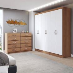 Imagem de Guarda-Roupa Casal Claire 6 Portas 2 Gavetas com Cômoda 10 Gavetas Demolição/Branco - Panorama Móveis