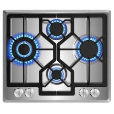 Imagem de Fogão a gás de 61 cm, fogão a gás bulit--in com 4 queimadores, cooktops conversíveis NG/GLP, fogão a propano de queimador duplo com proteção de termopar, aço inoxidável