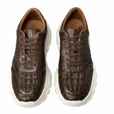 Imagem de Authentic Exotic Crocodile Skin Brown Color Tênis masculino casual genuíno couro jacaré genuíno masculino macio cadarço sapatilha de caminhada, Marrom, 38
