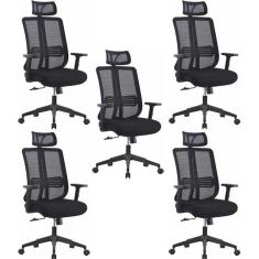 Imagem de Kit 5 Cadeiras para Escritório Presidente Comfort Plus Preto