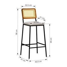 Imagem de Banqueta Gabi Metal com 68cm Altura Encosto Telinha Assento Estofado Linho Preto/Bege