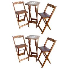 Imagem de Kit 2 Conjuntos Bistrô Mesa Com 2 Banquetas Dobráveis De Madeira Personalizada Hei - Imbuia Marrom
