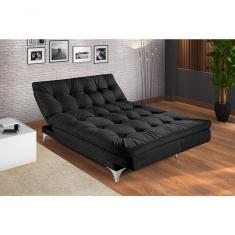 Imagem de Sofá Cama Versátil 3 Lugares Império Reclinável Casal Pés De Alumínio Suede Preto 381