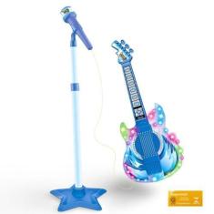 Imagem de Guitarra Com Microfone Pedestal Infantil Rock Show Dm Toys Com Luzes S