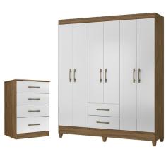Imagem de Kit Guarda Roupa Casal Panamá E Cômoda Ms - Naturale / Branco Naturale / Branco