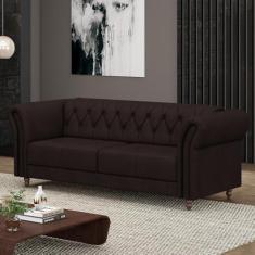 Imagem de Sofá Living Sala de Estar Stanford Chesterfield 2 Lugares 180cm Pés de Madeira Couro Marrom G58 - Gran Belo