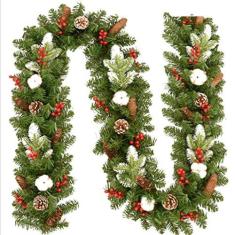 Imagem de Belas Guirlanda de Natal artificial pré-iluminada guirlanda de natal de 2,7 m/8,8 pés operada por bateria 8 modos de iluminação com luzes led enfeite pendurado diverso