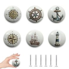 Imagem de Lasyman Pacote com 6 puxadores e puxadores de gaveta de cerâmica temática de 3,8 cm