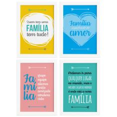 Imagem de Quadros Decorativos Frases Família Moldura  Kit 4un