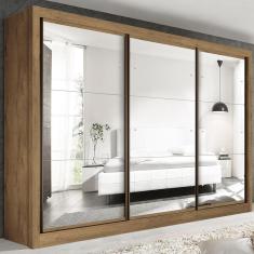 Imagem de Guarda-roupa Casal Ravena 3 Portas De Correr Espelhada Freijó - Minastex