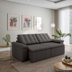 Imagem de Sofá Cama Retrátil e Reclinável 4 Lugares 240cm Linho com Molas Palmeira CabeCasa MadeiraMadeira Cinza