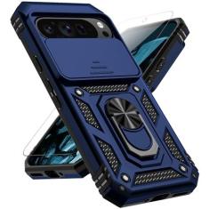 Imagem de Capa para Google Pixel 9 / Pixel 9 Pro com protetor de tela para câmera deslizante [teste de queda de grau militar] Capa protetora para celular com suporte de anel magnético para Google Pixel 9/9 Pro,