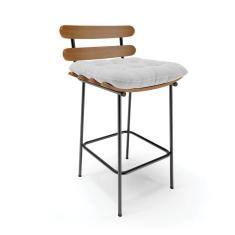 Imagem de Banqueta Costela Linho Base Metálica Preto A05 Cinza Claro