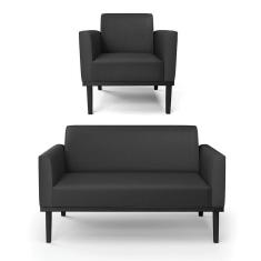 Imagem de Sofá Namoradeira com Poltrona Base de Madeira Fixa Preto Marisa Corino Preto D03 - D`Rossi