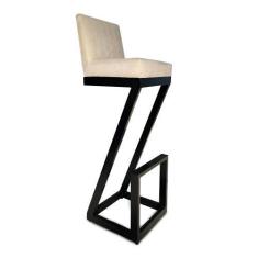 Imagem de Banqueta Alta Z Base De Ferro Suede Bege- D'classe Decor