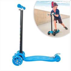 Imagem de Patinete Regulável Infantil 3 Rodinhas Com Led Para Crianças Brinquedo Esporte (Azul)