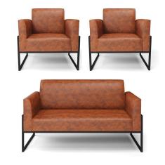 Imagem de Sofá Namoradeira com 2 Poltronas Base Industrial Alta Preto Marisa Corano Nozes D03 - D`Rossi