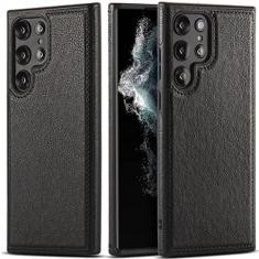 Imagem de Capa de couro PU moderna para Samsung Galaxy S23 Ultra Capa de telefone comercial para Samsung S22 capa de silicone à prova de choque com sensação de pele, T1, para Samsung S23Ultra