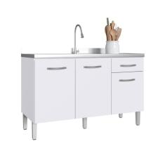 Imagem de Balcão de Cozinha 3 Portas 1 Gaveta 1,20m New Joy Decibal Branco