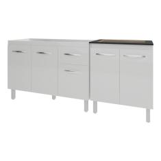 Imagem de Armário Cozinha Gabinete Pia De 120 Cm Aline E Balcão Fran Para Cooktop 5 Bocas Branco