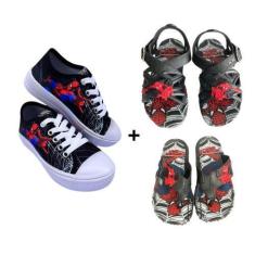 Imagem de Kit Tênis Infantil Chinelo De Dedo Sandália Personagem Homem Aranha Co