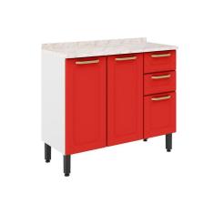 Imagem de Gabinete p- Pia Cozinha Balcão c- Tampo Colors 6114 c- 3 Portas E 2 Gavetas 105cm Branco-vermelho - Bertolini
