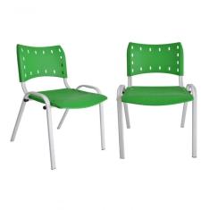 Imagem de Kit 2 Cadeiras Iso para Escola Escritório Comércio Verde Base Branca