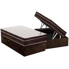 Imagem de Cama Box Baú Solteiro: Colchão Anatômico Ortobom Ortopédico Exclusive + Base CRC Suede Brown(88x188)