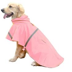 Imagem de HAPEE Casaco de chuva para cães grandes com capuz de tira refletiva, jaqueta poncho de chuva para cães