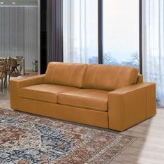Imagem de Sofá Decorativo Agatha 3 Lugares Sala de estar 235cm Pés em Madeira Couro Caramelo G88 - Gran Belo