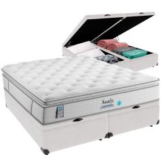 Imagem de Cama Box Baú Branco E Colchão Confort Gel Molas Ensacadas Com Pillow Top Queen Sealy