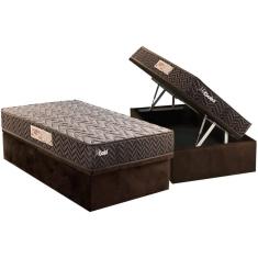 Imagem de Conjunto Box Baú Solteiro Colchão Molas Paropas Ensacadas Life Gold Black Silver + Base Crc Suede Brown (88x188)