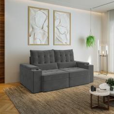 Imagem de Sofá Retrátil e Reclinável com Porta Copos e Usb 3 Lugares 200cm Embaúba Extra Cabecasa Madeiramadei Grafite Fosco