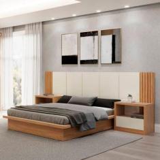 Imagem de Cama King + Cabeceira 3,45M + 02 Mesas De Cabeceira 100% Mdf - Dalla C