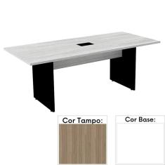 Imagem de Mesa de Reunião com Caixa de Tomada 200 x 90 cm Pé Painel PE25 em MDP Noce Naturalle Base Branca