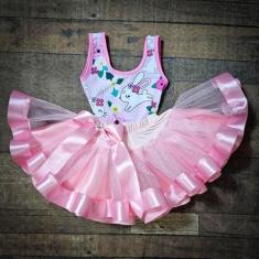Imagem de Conjunto Infantil Fantasia Carnaval Body e Saia de Tule Estampa de Coe