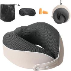 Imagem de Travesseiro de pescoço de viagem, travesseiro de pescoço de espuma viscoelástica com bolsa à prova d'água, dobrável e confortável suporte de cabeça de 360 ​​graus, recuperação lenta, avião, travesseir