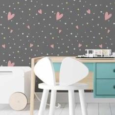 Imagem de Papel de Parede Adesivo Poá e Coração N03141 Rolo de 0,58x3,00