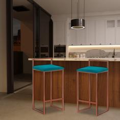 Imagem de Kit 2 Banquetas Decorativa Jasmine Base Bronze Suede  Claro - Gran Belo