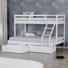 Imagem de Beliche com Cama Casal Dreams com 02 Gavetas Madeira Maciça Branco Housin