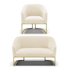 Imagem de Sofá Namoradeira E Poltrona Base Industrial Dourado Stella Veludo D03 - D'rossi Cor Bege