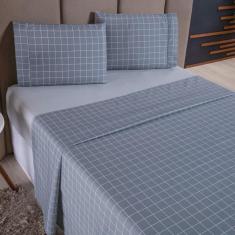 Imagem de Jogo de Cama Refúgio Queen Percal 100% Algodão Luxo 4 Peças Grid Cinza