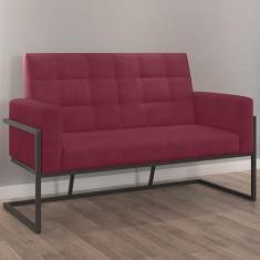 Imagem de Namoradeira Com 2 Lugares Base de Ferro para Recepção Decorativa (Tecido Suede, VERMELHO)