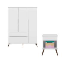 Imagem de Guarda Roupa Infantil Bebê Retrô Ana Vitória 3 Portas e Mesa de Apoio Branco 100% mdf