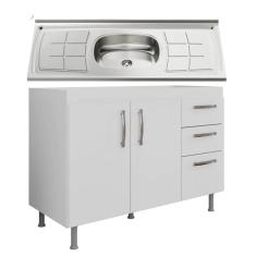 Imagem de Balcão Gabinete Nathan com Pia Inox 120cm 2 Portas Branco - Nathy Móveis