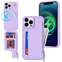 Imagem de Lipvina Capa para iPhone 12 Pro Max/13 Pro Max Magsafe com suporte para cartão, capa de couro PU com zíper, fecho de pressão, linda bolsa de presente para iPhone 12 Pro Max/13 Pro Max 6,7 polegadas